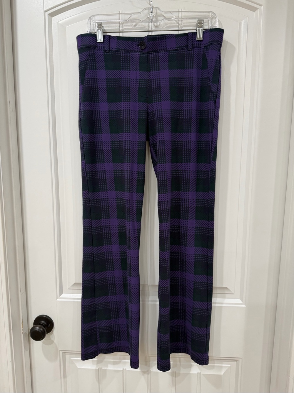 NWOT Betabrand Purple and Black Plaid Boot Cut Pants